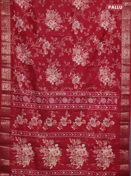 Semi dola saree maroon with floral prints & zari weaves and zari woven border