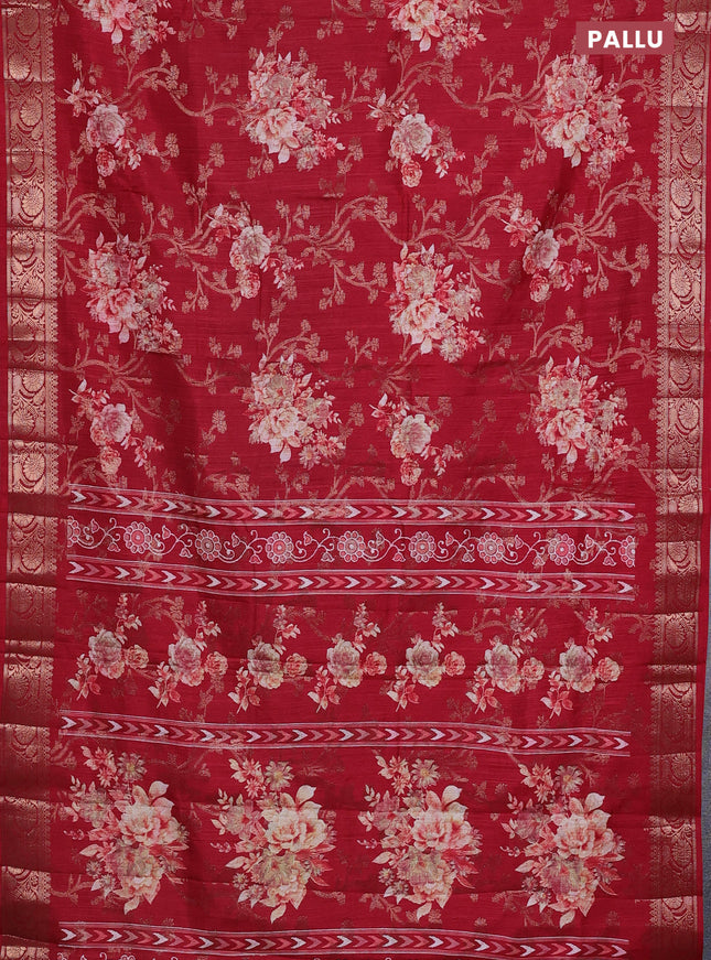 Semi dola saree maroon with floral prints & zari weaves and zari woven border