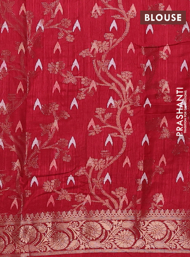 Semi dola saree maroon with floral prints & zari weaves and zari woven border