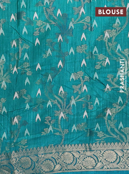 Semi dola saree teal green with floral prints & zari weaves and zari woven border