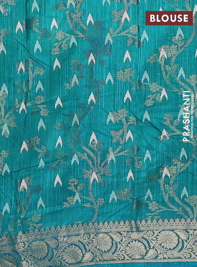 Semi dola saree teal green with floral prints & zari weaves and zari woven border