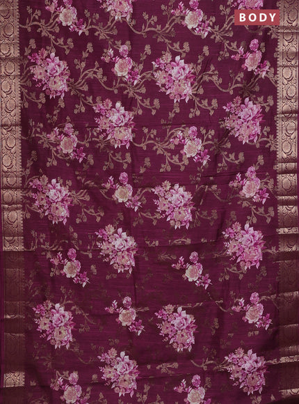 Semi dola saree wine shade with floral prints & zari weaves and zari woven border