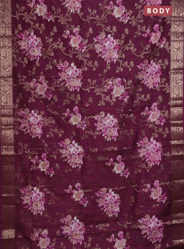 Semi dola saree wine shade with floral prints & zari weaves and zari woven border