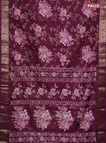 Semi dola saree wine shade with floral prints & zari weaves and zari woven border