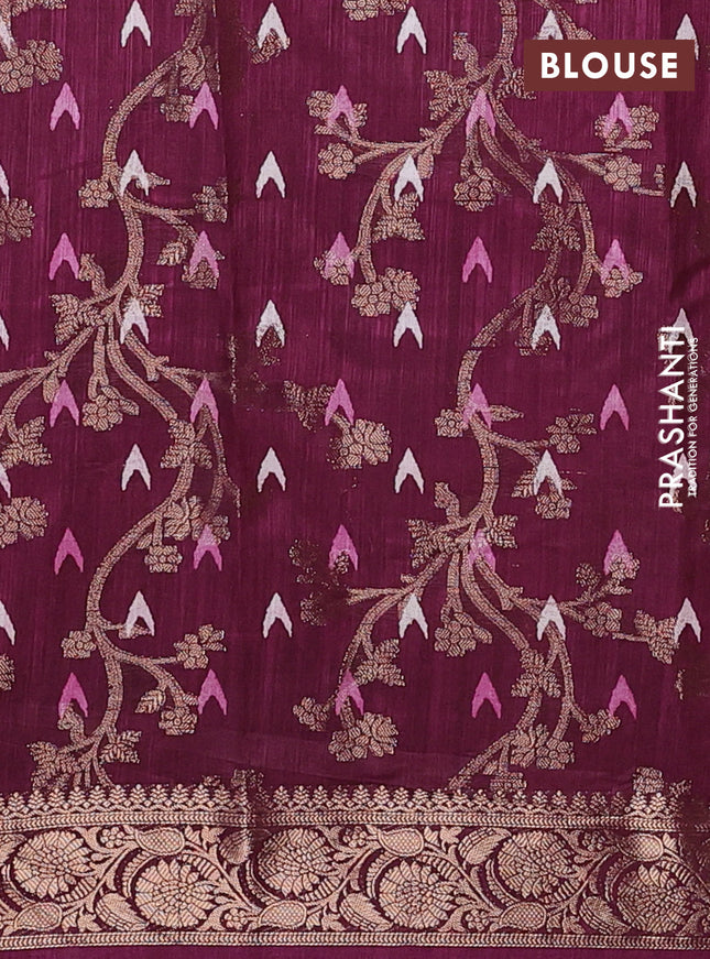 Semi dola saree wine shade with floral prints & zari weaves and zari woven border