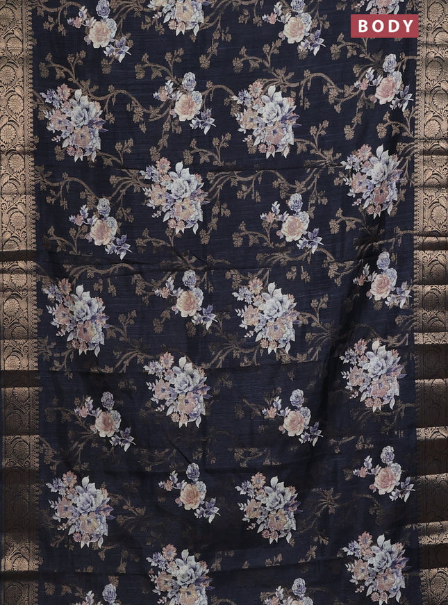 Semi dola saree elephant grey with floral prints & zari weaves and zari woven border