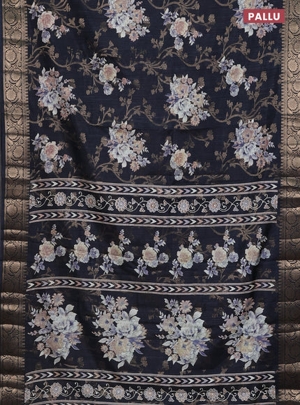 Semi dola saree elephant grey with floral prints & zari weaves and zari woven border