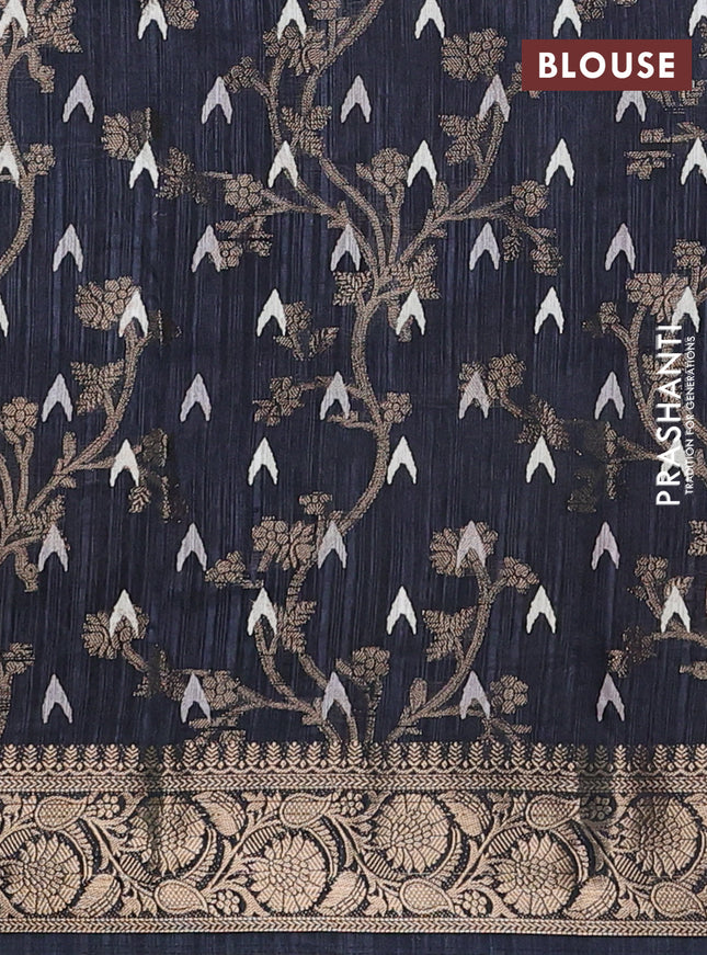 Semi dola saree elephant grey with floral prints & zari weaves and zari woven border