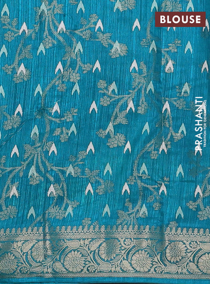 Semi dola saree teal blue with floral prints & zari weaves and zari woven border