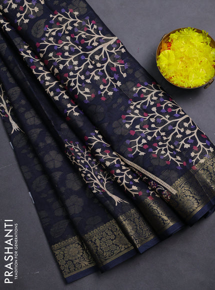 Semi dola saree navy blue with butta prints & zari weaves and zari woven border