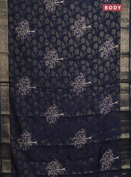 Semi dola saree navy blue with butta prints & zari weaves and zari woven border