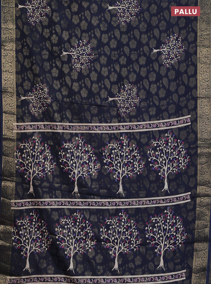 Semi dola saree navy blue with butta prints & zari weaves and zari woven border