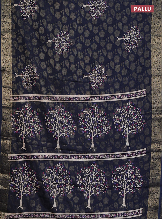 Semi dola saree navy blue with butta prints & zari weaves and zari woven border