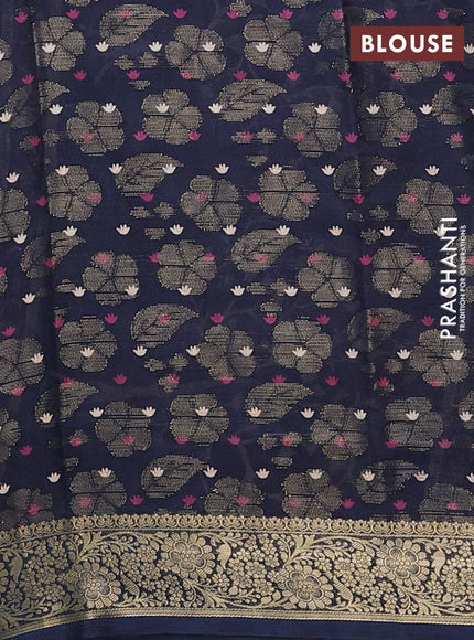 Semi dola saree navy blue with butta prints & zari weaves and zari woven border