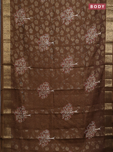 Semi dola saree brown with butta prints & zari weaves and zari woven border