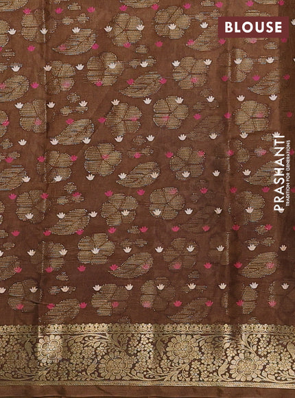Semi dola saree brown with butta prints & zari weaves and zari woven border
