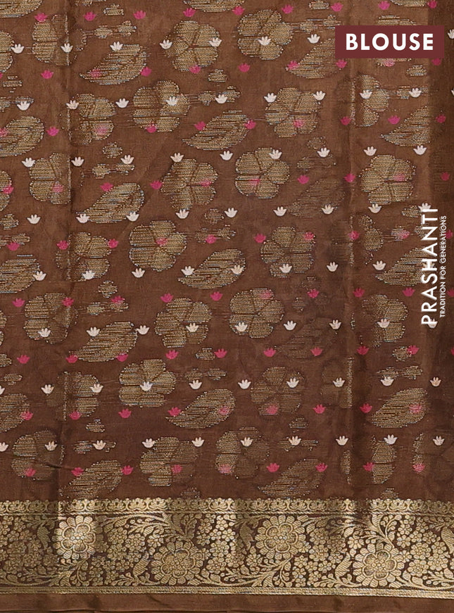 Semi dola saree brown with butta prints & zari weaves and zari woven border