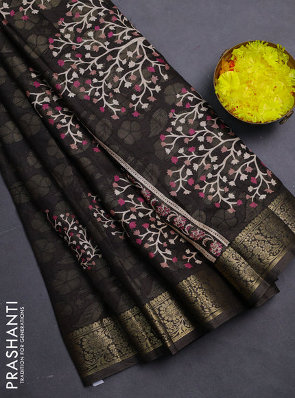 Semi dola saree elephant grey with butta prints & zari weaves and zari woven border