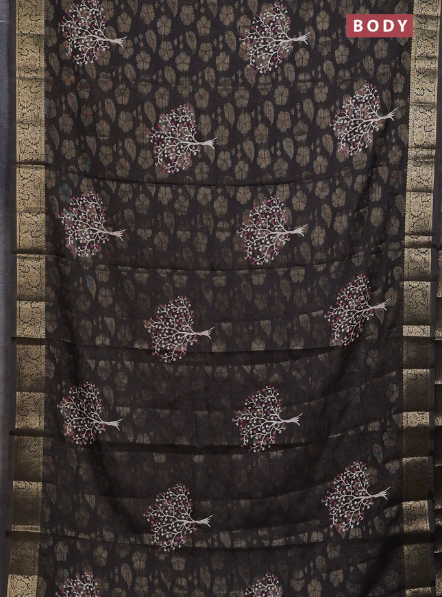 Semi dola saree elephant grey with butta prints & zari weaves and zari woven border