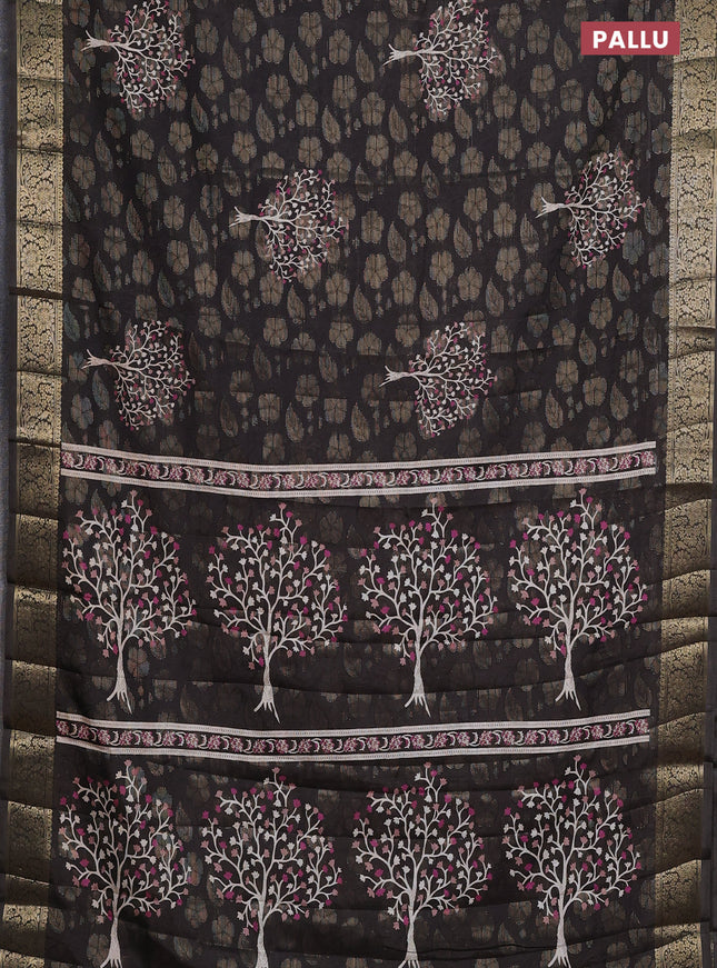 Semi dola saree elephant grey with butta prints & zari weaves and zari woven border