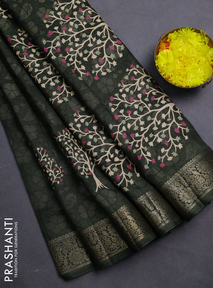 Semi dola saree dark sap green with butta prints & zari weaves and zari woven border