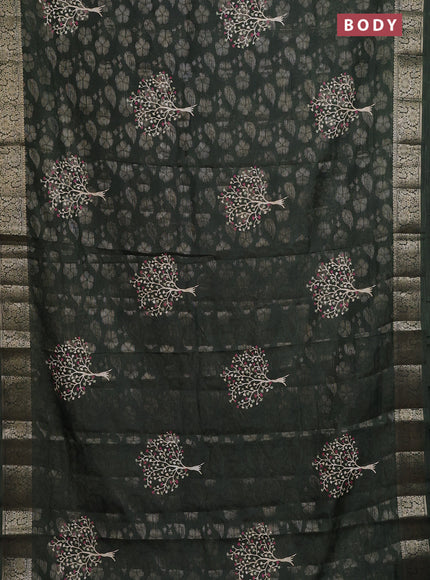 Semi dola saree dark sap green with butta prints & zari weaves and zari woven border