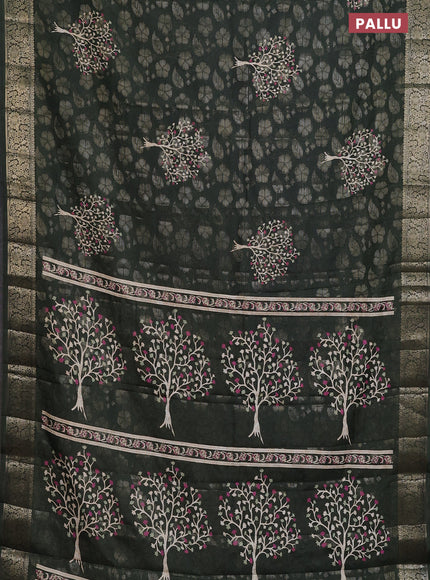 Semi dola saree dark sap green with butta prints & zari weaves and zari woven border