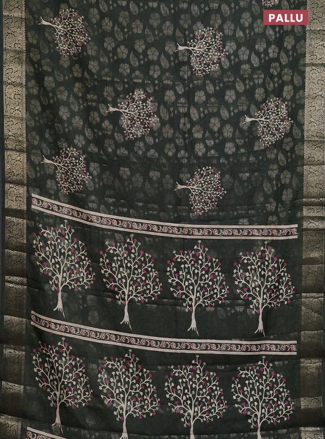 Semi dola saree dark sap green with butta prints & zari weaves and zari woven border