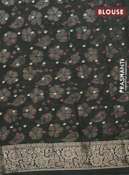 Semi dola saree dark sap green with butta prints & zari weaves and zari woven border