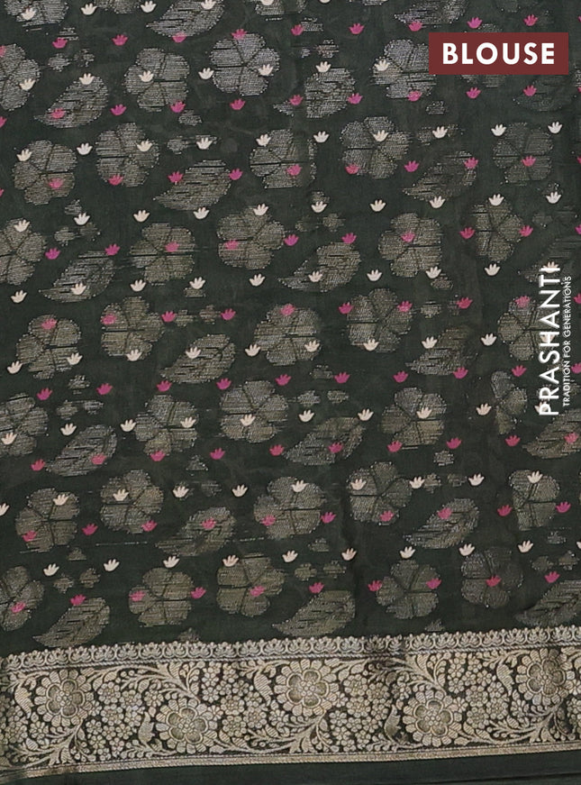 Semi dola saree dark sap green with butta prints & zari weaves and zari woven border