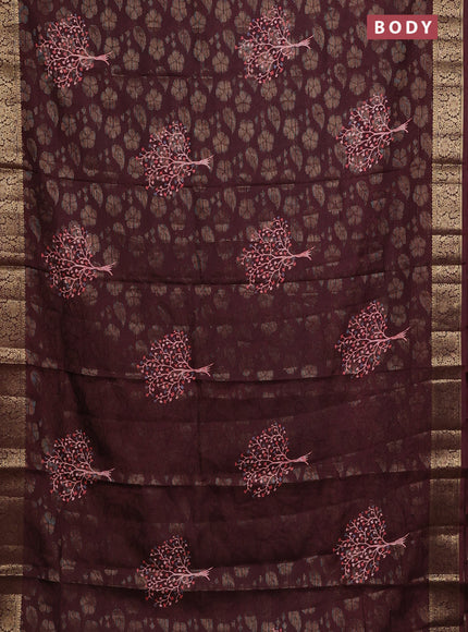 Semi dola saree deep maroon with butta prints & zari weaves and zari woven border