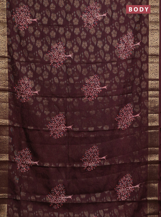 Semi dola saree deep maroon with butta prints & zari weaves and zari woven border