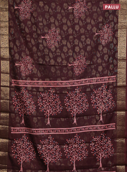 Semi dola saree deep maroon with butta prints & zari weaves and zari woven border
