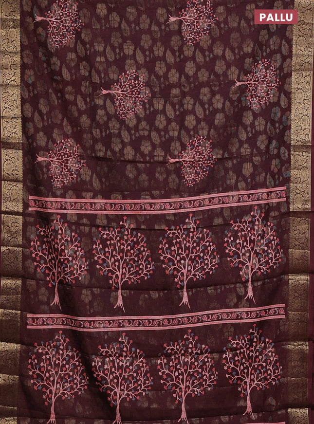 Semi dola saree deep maroon with butta prints & zari weaves and zari woven border