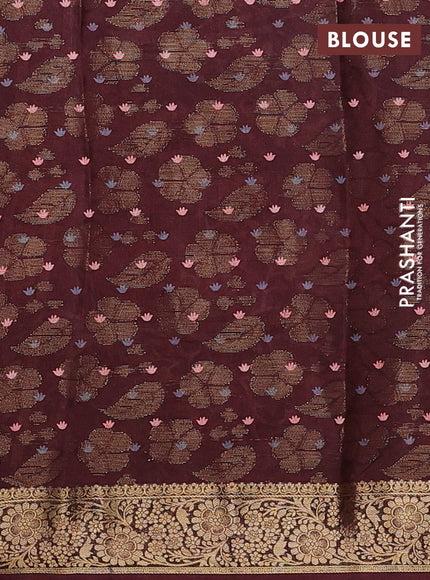 Semi dola saree deep maroon with butta prints & zari weaves and zari woven border