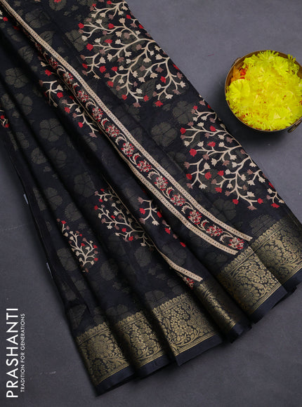 Semi dola saree black with butta prints & zari weaves and zari woven border