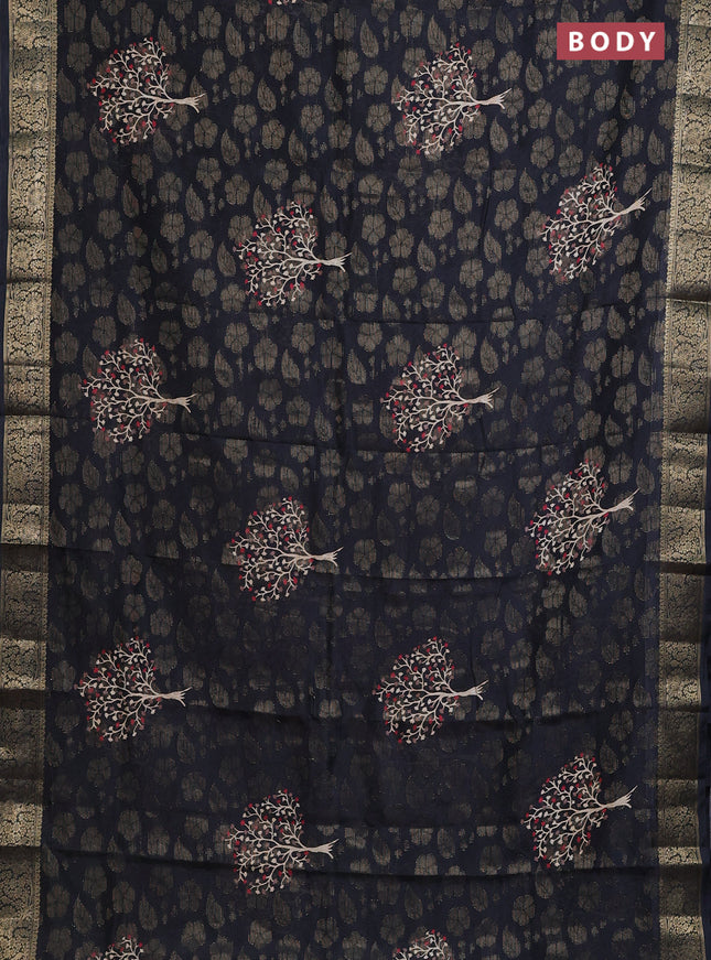 Semi dola saree black with butta prints & zari weaves and zari woven border