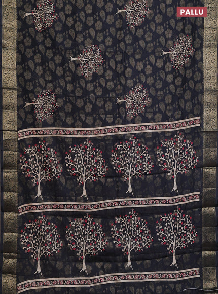 Semi dola saree black with butta prints & zari weaves and zari woven border