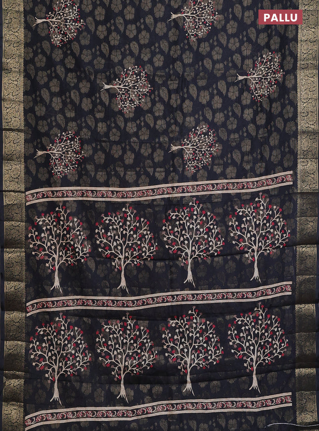 Semi dola saree black with butta prints & zari weaves and zari woven border