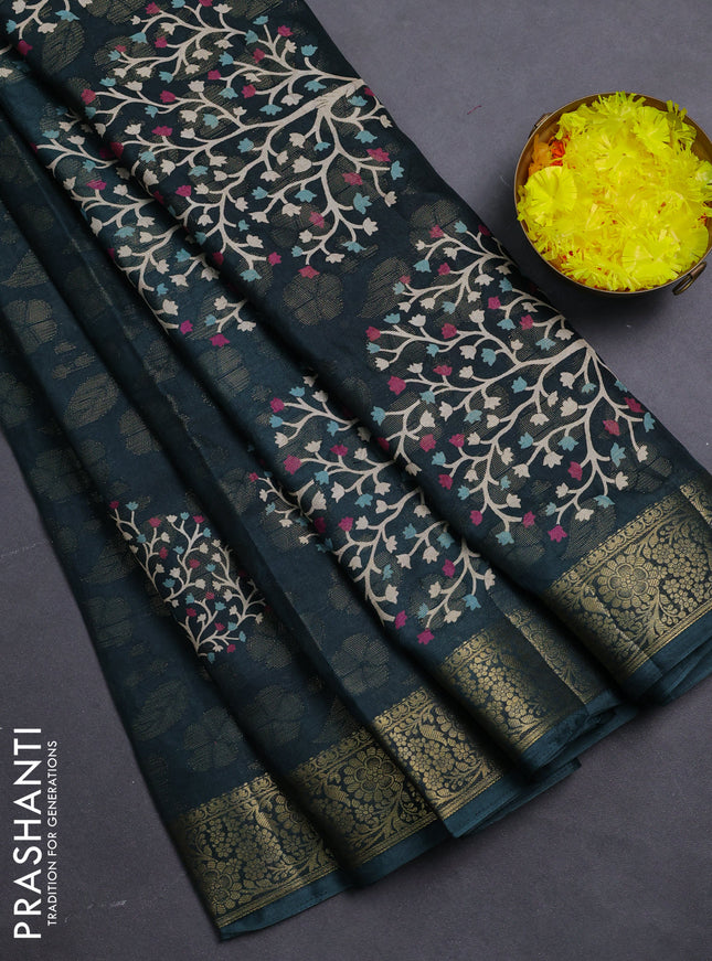 Semi dola saree peacock green with butta prints & zari weaves and zari woven border