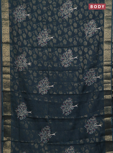 Semi dola saree peacock green with butta prints & zari weaves and zari woven border