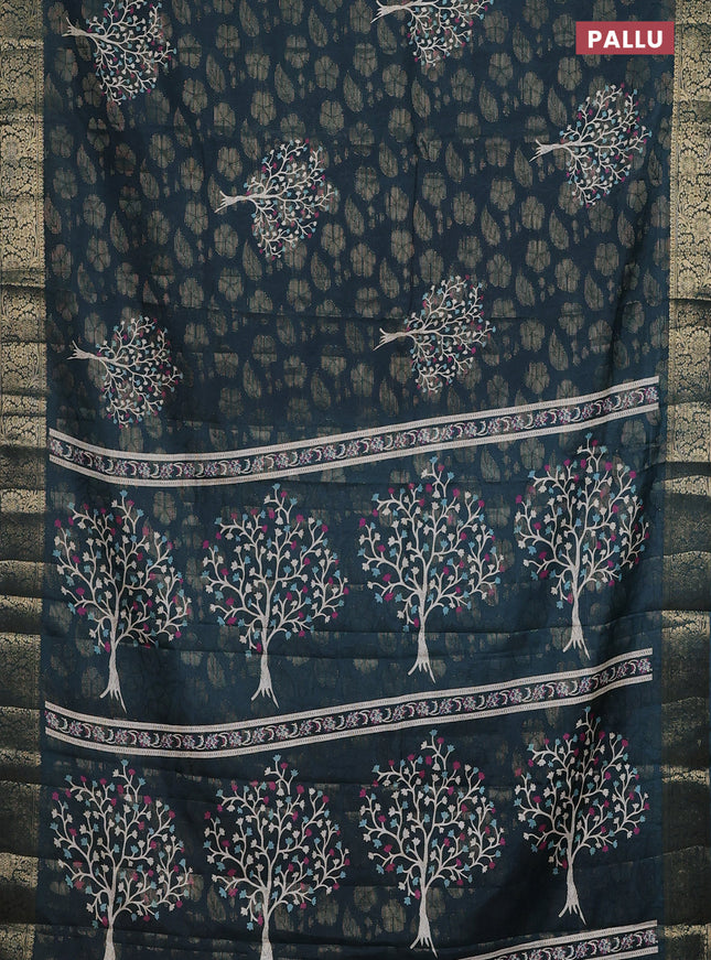 Semi dola saree peacock green with butta prints & zari weaves and zari woven border