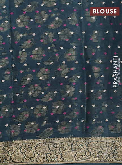Semi dola saree peacock green with butta prints & zari weaves and zari woven border