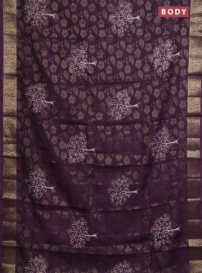 Semi dola saree wine shade with butta prints & zari weaves and zari woven border