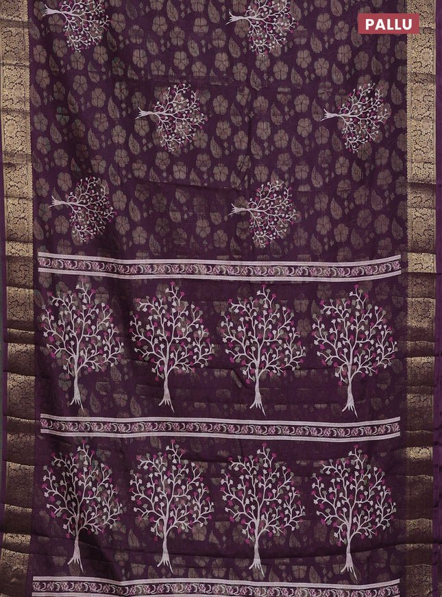 Semi dola saree wine shade with butta prints & zari weaves and zari woven border