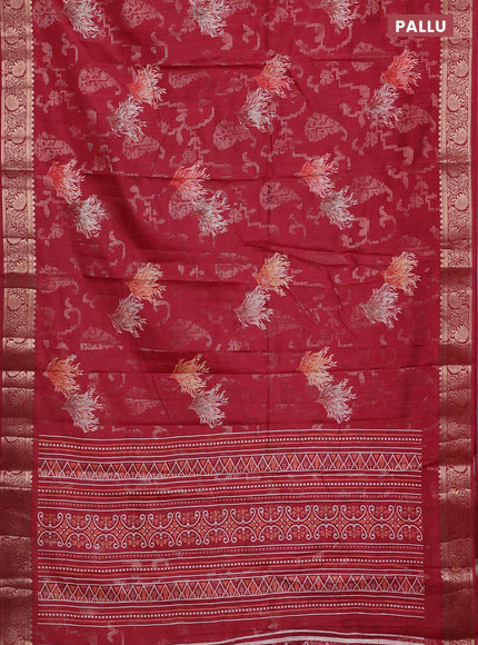 Semi dola saree maroon with floral prints & zari weaves and zari woven border