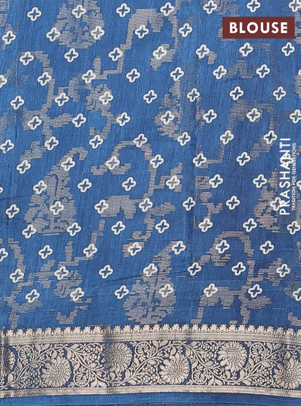 Semi dola saree peacock blue with floral prints & zari weaves and zari woven border