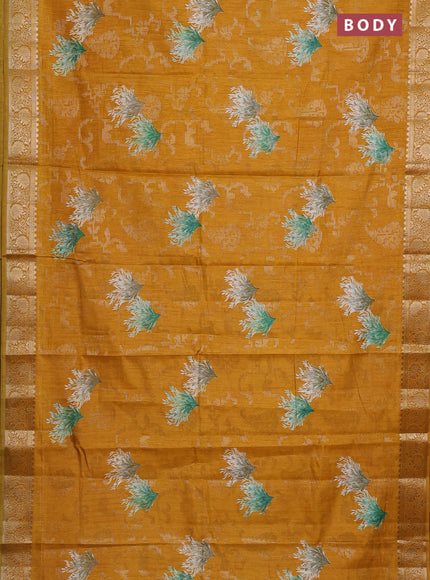 Semi dola saree mustard yellow with floral prints & zari weaves and zari woven border