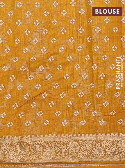 Semi dola saree mustard yellow with floral prints & zari weaves and zari woven border