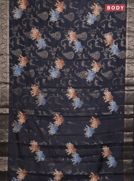 Semi dola saree black with floral prints & zari weaves and zari woven border